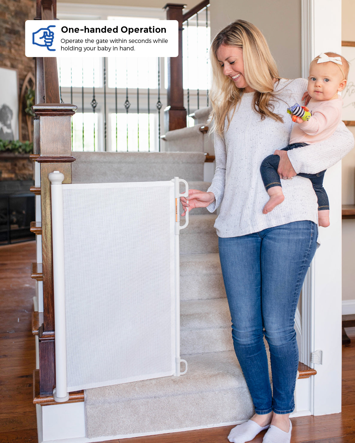 One Momcozy Baby Monitor and One Retractable Baby Gate