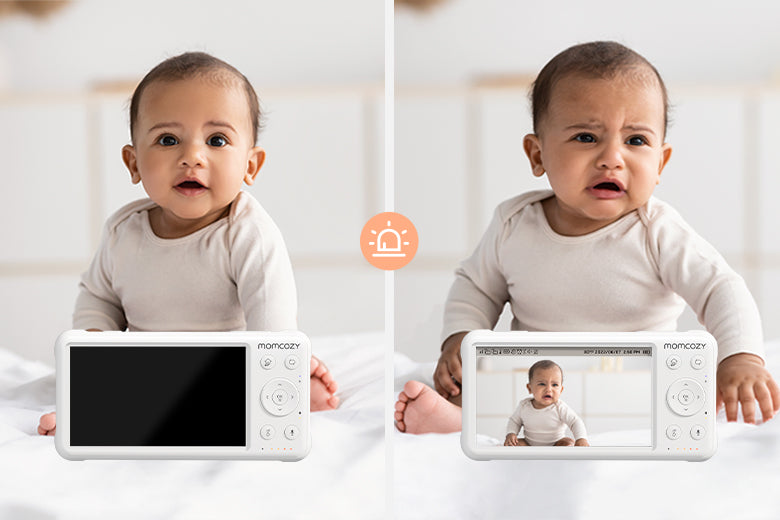 Momcozy Baby Monitor with 2 Cameras 5' 1080P Split Screen Video Baby  Monitor with Camera and Audio no WiFi for Baby Safety 5000mAh Battery  Infrared