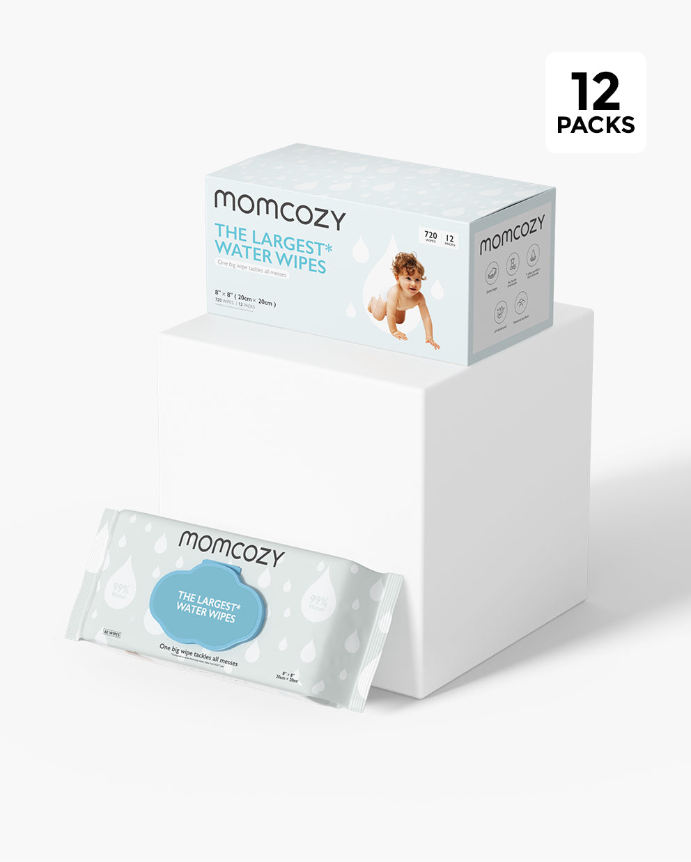 Baby Wipes, Momcozy Water Wipes 240 Ct, Extra Large Unscented Wipe