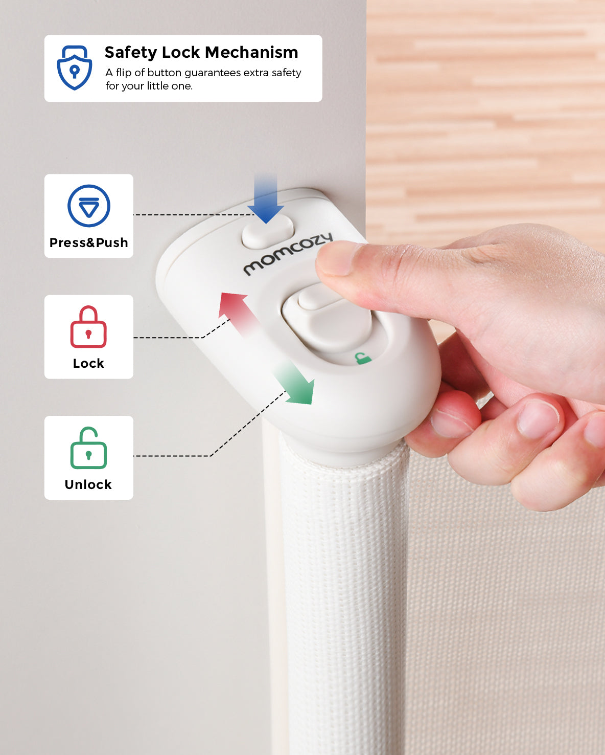 One Momcozy Baby Monitor and One Retractable Baby Gate