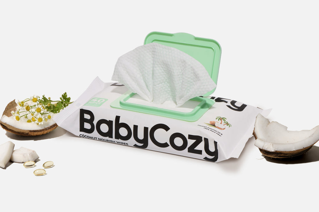 Baby Wipes, Cleansing & Moisturizing 2-in-1 Babycozy Sensitive Baby Wipes,  100% Biodegradable, Hypoallergenic Baby Coconut Wipes Moisturize Every